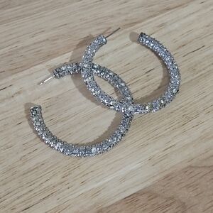 Silver and Crystal Large Hoop Earrings